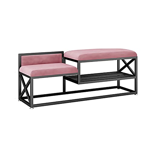 Banc à chaussures d'entrée en métal avec étagère de rangement et double siège confortable - 5