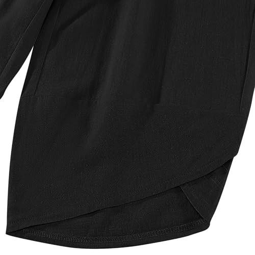 Womens Linen Pants Loose Fit Drawstring Wide Leg Pants High Waisted Comfy Pant with Pocket Summer Beach Slit Hem Outfit4