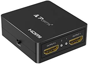 PORTTA HDMI Splitter 1 In 2 Out 4K 60Hz, HDMI Splitter 1x2 with auto scaling 4K 60Hz 4:4:4 4:2:2 4:2:0 to 1080P Support HDMI2.0 HDCP 2.2 HDR10 Dolby Vision 18Gbps 3D