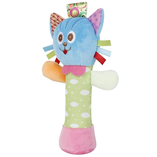 Image of Baby Desire Cat face Rattle Cum Soft Toy with Squeeze Handle for Squeaky Sound (Blue)