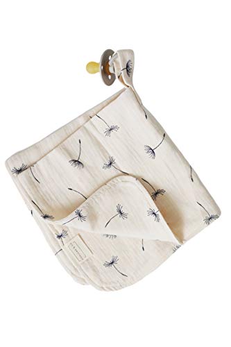 Image of Marlowe & Co Organic Cotton Muslin Baby Blanket with Snap Closure, 100% Organic Cotton Muslin Lovey Blanket, Floral Vanilla