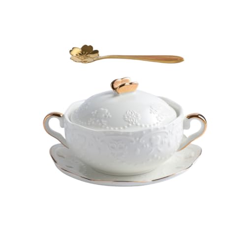 SOLUSTRE Cuencos de Cerámica para Sopa y Guiso Tapa, Juego de 1 Pieza Resistente al Calor, Apto para Uso en Cocina Familiar y Restaurantes, Vajilla Funcional y Duradera
