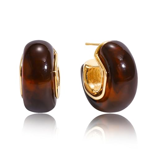 NEPULOY Vintage Brown and Gold Chunky Statement Earrings - Amber