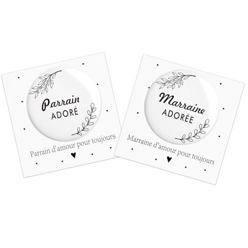 Cadeau Marraine Parrain Baptême, Cadeau Marraine Parrain Pin's 58mm Avec Carte, Cadeau Parrain Badge Broche Marraine, Annonce Baptême Idée Cadeau Originale...