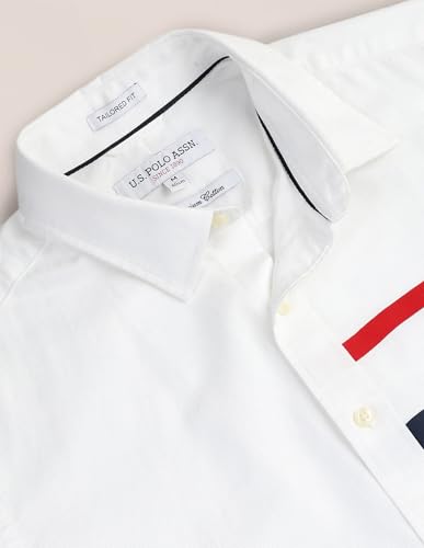 Image of U.S. POLO ASSN. Mens White Solid Collared Neck Long Sleeve Men's Casual Shirts