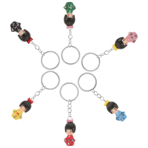Cabilock 6Pcs Japanese Kimono Doll Keychain Cute Bag Hanging Pendant Unique Decorative Key Rings Friends Commemorative Souvenirs Colors