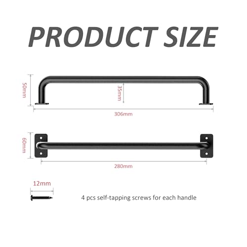 skysen 30CM Schiebetür Griff 2PC Türklinke Scheunentor Türgriff Schwarz Griffe mit Schlichter Stil mit Runde Eckform, Handgriff für Schiebetür Gartentor Schrank Badezimmer Schiebetür Komplettset