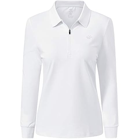 MoFiz Women Golf Polo Shirts Long-Sleeve Top Classic Tipped Collars Casual Sports T-Shirts White Size M Cover