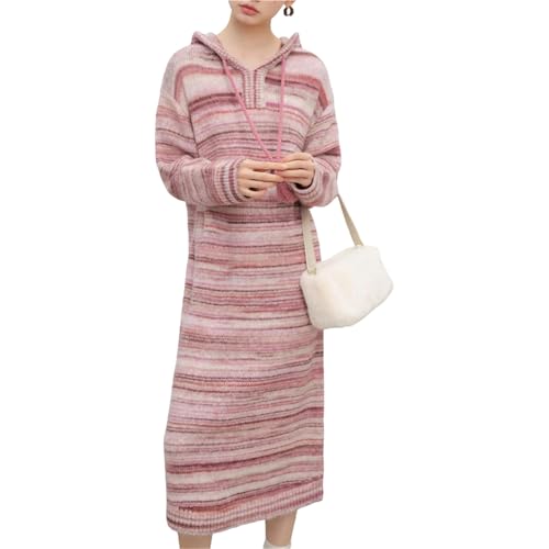 Women's Sweater Dresses Petite Size Hooded Gradient Color Knit Long