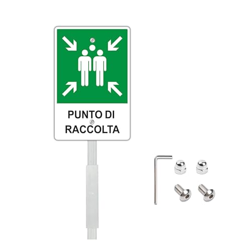 Felexdo Cartello Punto di Raccolta con Staffa, 20X30CM Cartello di emergenza e sicurezza in alluminio Lunga Durata Fori pre-forati per facile installazione