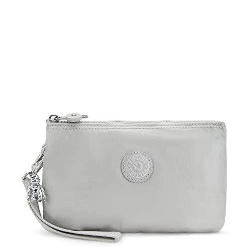 Kipling Womens Creativity Extra Large Wristlet, Versatile Cosmetics Kit, Lightweight Travel Organizer Wallet, Bright Metallic, 8.5 L X 5.25 H X 1.5 D US