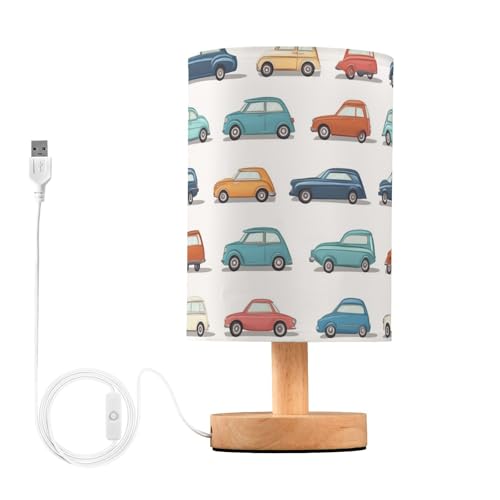 FRODOTGV Cartoon Cars Collection Lampe de chevet ronde avec abat-jour rond en tissu cylindrique pour la maison et le bureau