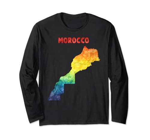 Colorido, aislado, Marruecos, mapa, en, acuarela, colorido, pintura Manga Larga