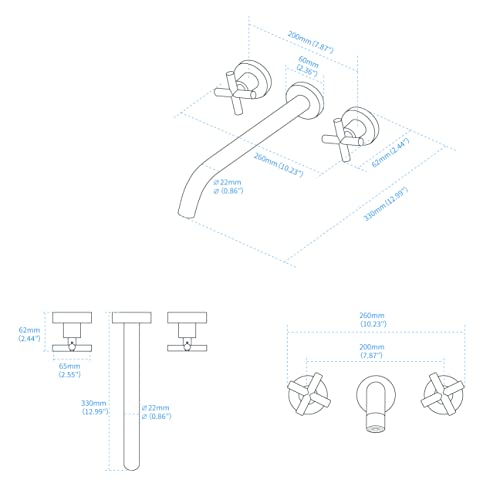 Kaphome Brass Tub Filler With Extra Long Spout,2 Handles Bathroom Wall Mounted Tub Faucet,Matte Black,1Y4Mk thumb #5