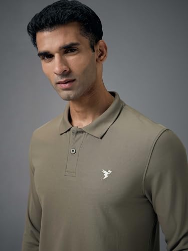 Image of TECHNOSPORT Mens Slim Fit Polyester Active Wear Collar Polo T-Shirt with Long Sleeves for Workout, Sports