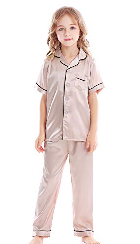 Image of Kids Satin Short-Top and Long-Pants 2-Pieces Pajamas Sleepwears Set