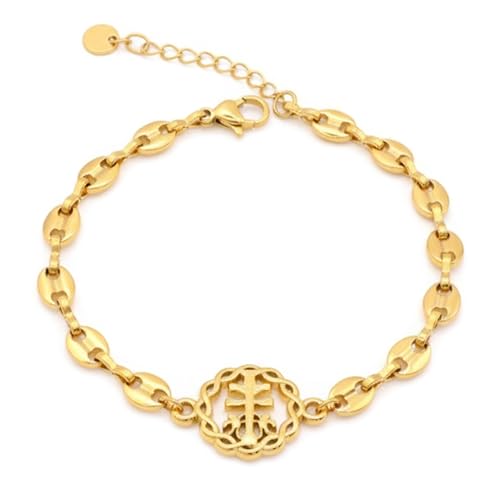 Only faith Pulsera de Cruz de Caravaca, Acero Inoxidable 316L,