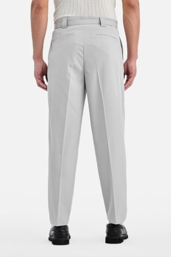 Image of SNITCH Men Trousers Formal Wear | Relaxed Fit Straight Leg Pleated Front & Turned-up Hem Design | Polyester Blend Medium-Stretch Fabric for Office Meetings & Daily Professional Use