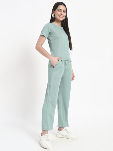 Image of Vogaan Women's Summer 2 Piece Co-Ord Set for Women Casual Short Sleeve Crop Top Wide Leg Sweat Pants for Travel Vacation Outfits Lounge Sets
