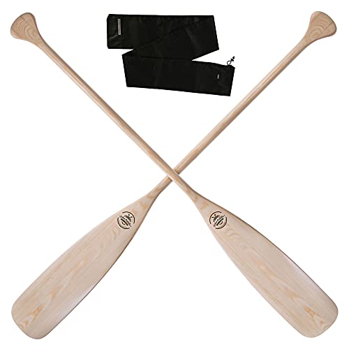 Canoe - Set di 2 pagaie per canoa, modello puro: coda di flanella Beavertail in legno di pino e ferro 100% ecologico, realizzato a mano in UE + borsa per pagaia (130 cm)