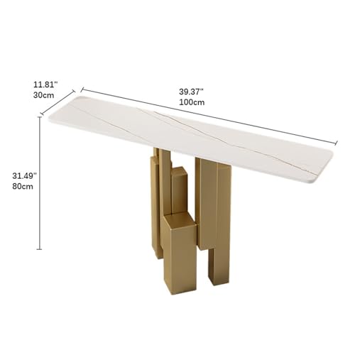 Mesa de sofá estrecha de lujo con acabado mármol y base metálica minimalista 3