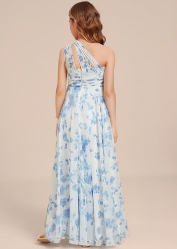 LTW One Shoulder Chiffon Junior Bridesmaid Dress Floral Print Boho Summer Flower Girl Dress for Wedding4