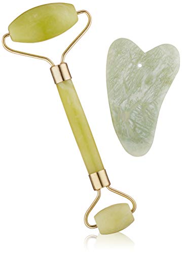 Care Essentials Jade Roller and Gua Sha Scraping Massage Tool| Himalayan Anti-aging 100% Natural Facial Jade Stone Set| Face Eye Neck Beauty Roller For Slimming & Firming| Rejuvenate Skin