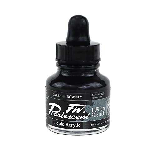 Daler-Rowney FW Pearlescent Acrylic Ink Bottle Black - Acrylic Drawing Ink for Artists and Students - High-Quality Permanent Calligraphy Ink - Archival Ink for Illustrating and More