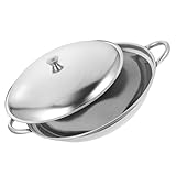 SHINEOFI Wok en Acier Inoxydable 11 Pouces avec Couvercle Double Poignée Poêle à Légumes Anti-Débordement pour Cuisson Professionnelle Casserole Résistante Haute Température Ustensile