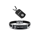 ZKXXJ Medical Alert ID Necklaces and Bracelets Set for Men Women Type 2 Diabetic Stainless Steel Medic Identification Pendant Necklace Dog Tag & Leather Cuff Bracelet Allergy Awareness Jewelry