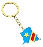Design unique : porte-clés avec carte élégante et drapeau de la République démocratique du Congo, inspiré du style ethnique africain.