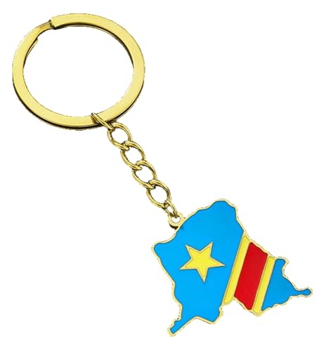 KREATIONS Porte-clés République démocratique du Congo Carte Drapeau, Porte-clés doré, S