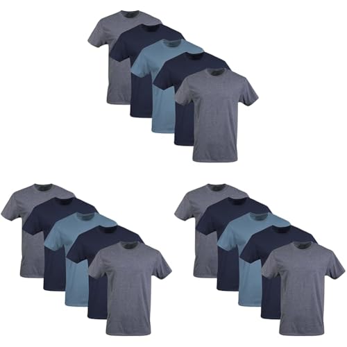 Image of Gildan Men's Crew T-Shirts, Multipack, Style G1100, Navy /Heather Navy /Indigo Blue (15-Pack), 2X-Large