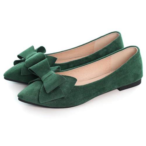 Image of SAILING LU Womens Bowknot Ballet Flats Pointy Toe Suede