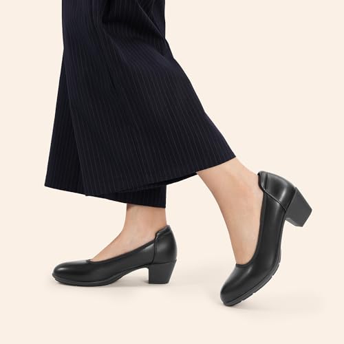 DREAM PAIRS Women's Low Chunky Heels Comfortable Block Work Pumps Closed Round Toe Dress Shoes for Office Business - Image 3
