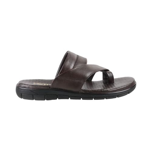 Image of Metro Men Genuine Leather Cross Strap Slippers /Flip Flops (Dark Brown, UK 7 /EU 41)