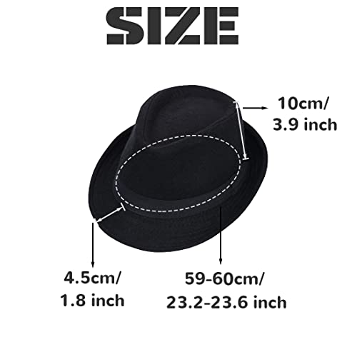 Happyupcity Schwarze Herren Manhattan Strukturierte Gangster Trilby Fedora Hut Jazz Cap Floppy Panama Hut Gentlemans Flat Hat, Schwarz, 60