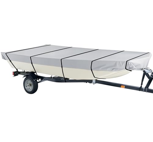 iCOVER Jon Boat Cover 12ft, Heavy Duty Waterproof Marine Grade Polyester Canvas Mooring Cover, Anti-UV Trailerable Jon Boat Covers, Fits Boats 12' Long Beam Width up to 56", Grey