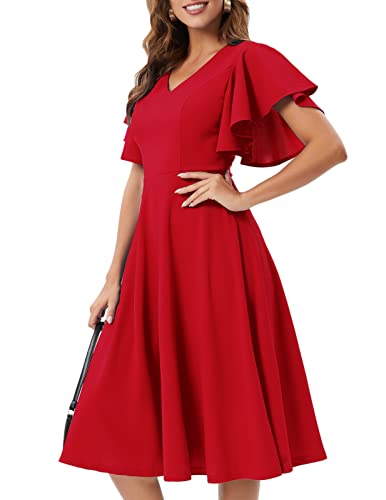 Image of Bridesmay Women's Formal Wedding Guest Dress for Women 2026 Short Sleeve Fit and Flare Tea Party Dresses