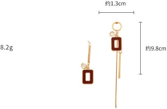 Asymmetric Geometric Drop Earrings for Women, Gold Red Rectangle Dangle with Crystal Accents, Modern Long Short Statement Jewelry - Image 5