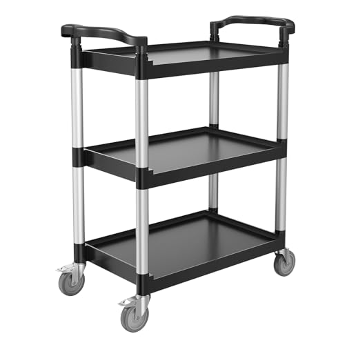 VEVOR Universalwagen, 136 kg Tragkraft, 3-stufiger Universalwagen aus Kunststoff mit 360° Schwenkrädern (2 mit Bremse), 880x410x990 mm großer Servierwagen für Lager, Büro, Zuhause, Restaurant, Küche