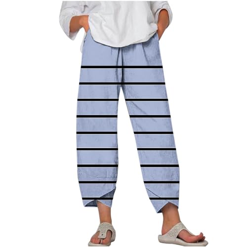 Women's Palazzo Beach Capris Pants Boho Baggy Cropped Trousers Wide Leg Striped Print Summer Casual Pants