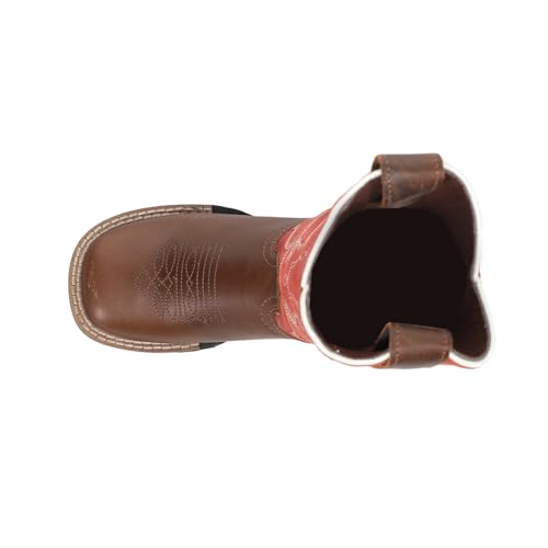 ROPER Kids Boys Monterey Embroidered Square Toe Casual Boots Mid Calf - Brown, Red4