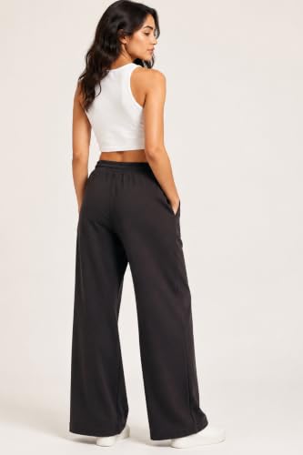 Image of Women's Cotton Wide Leg Track Pants | High Waist Palazzo Trousers with Elastic Drawstring