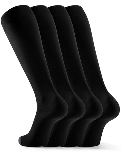 FITRELL 4 Pairs Compression Socks for Women & Men 20-30mmHg Circulation Support for Athletic Travel Daily Wear Black*4 Large-X-Large