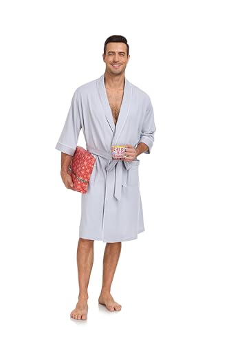 Image of COLORFULLEAF 100% Cotton Men's Bathrobes Summer Kimono Short Sleeve Lightweight Soft Breathable Spa Robe for Men