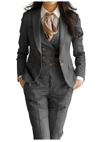 Womens 3 Pieces Business Work Suit Set Formal Blazer Vest Pants for Office Lady