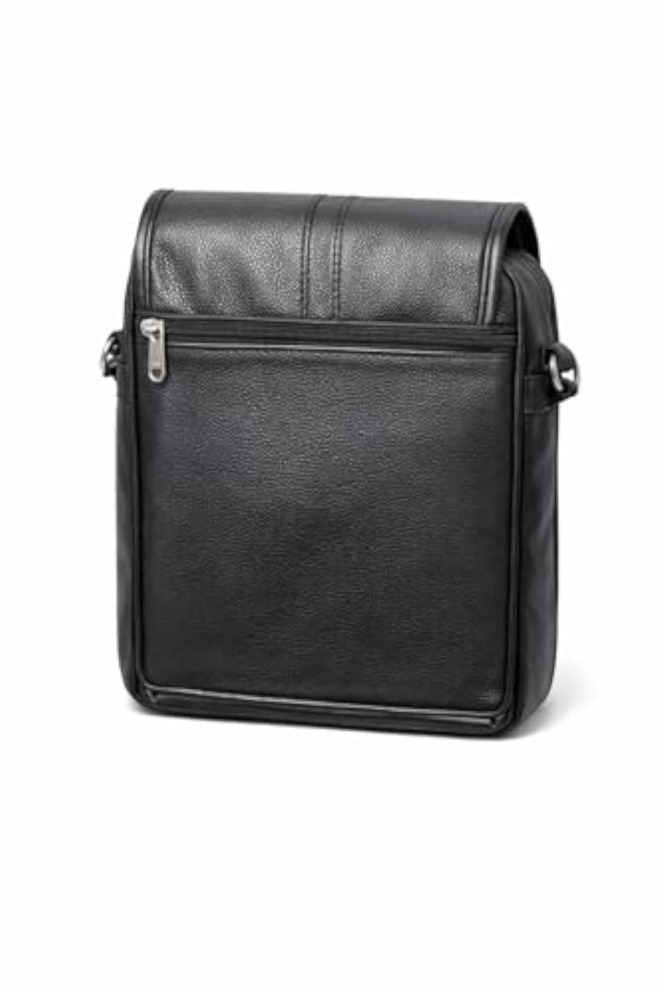 Men's Black Faux Leather Vertical Crossbody Messenger Sling Bag