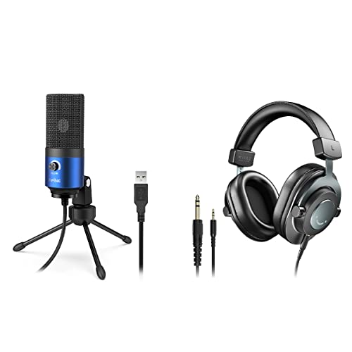 Fifine External Microphone For Laptop And Wired Headphones, Computer Microphone Usb Condenser Mic,Over Ear Headphones For Home Studio Streaming Podcasts Recording Youtube Video On Mac & Pc (K669L+H8) #TOP26