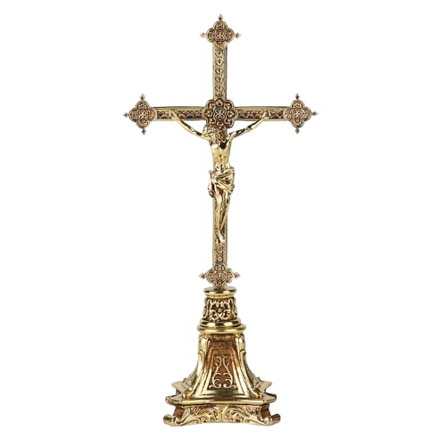 BC Catholic Metal Standing Crucifix, Jesus Christ Cross for Altar, Catholic Wedding Gifts, Devout Home Décor, 7.8" H Zinc Alloy with Gold Plating from Buildclassic